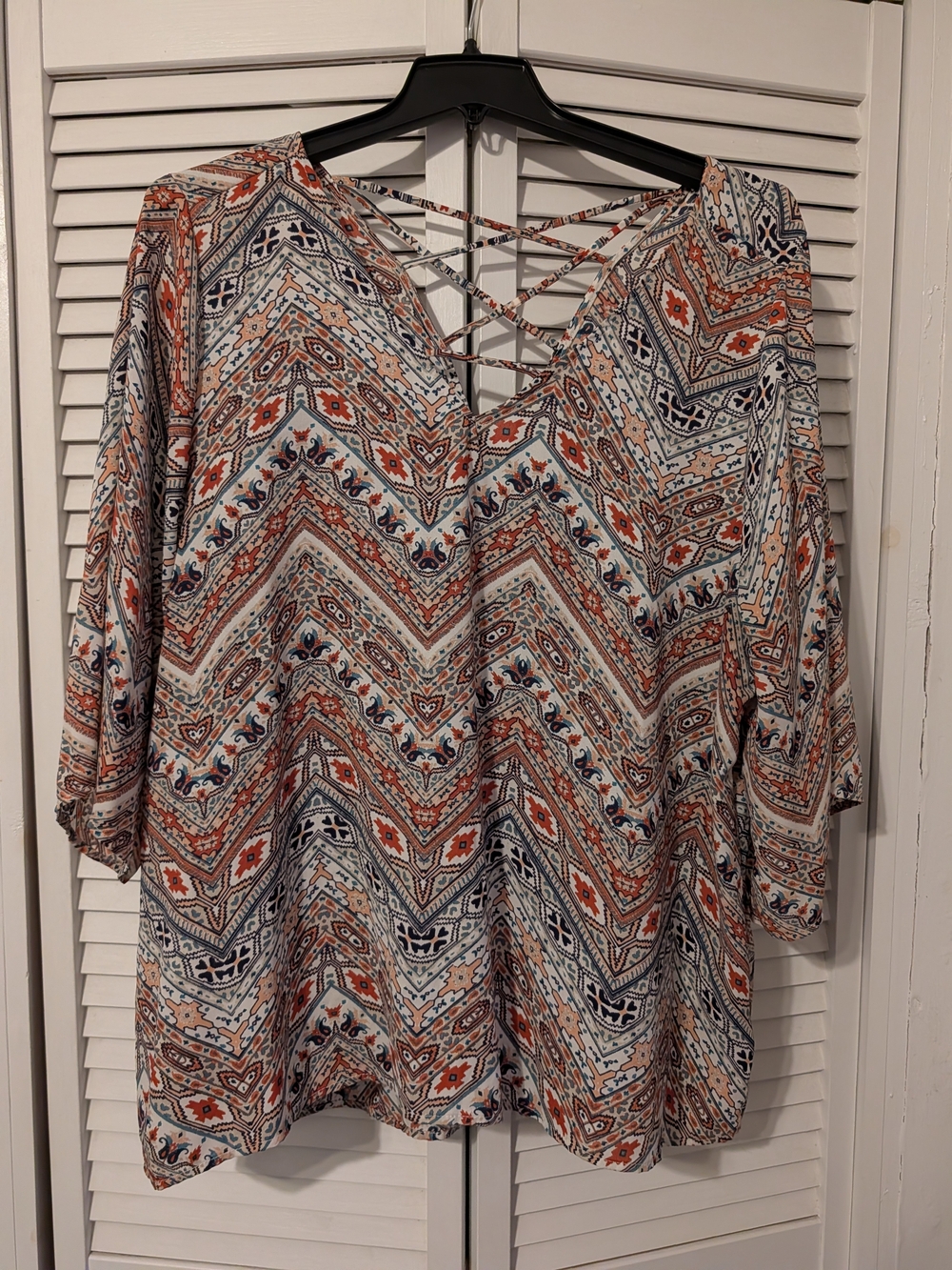 torrid Chevron Lace-Up Tunic Top - Rust, Navy, Cream